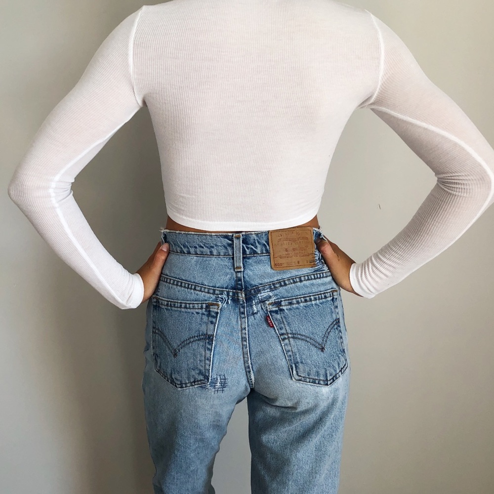 Cropped White Long Sleeve Tee